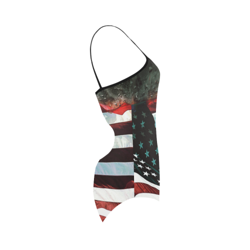 A abstract waving usa flag Strap Swimsuit ( Model S05)