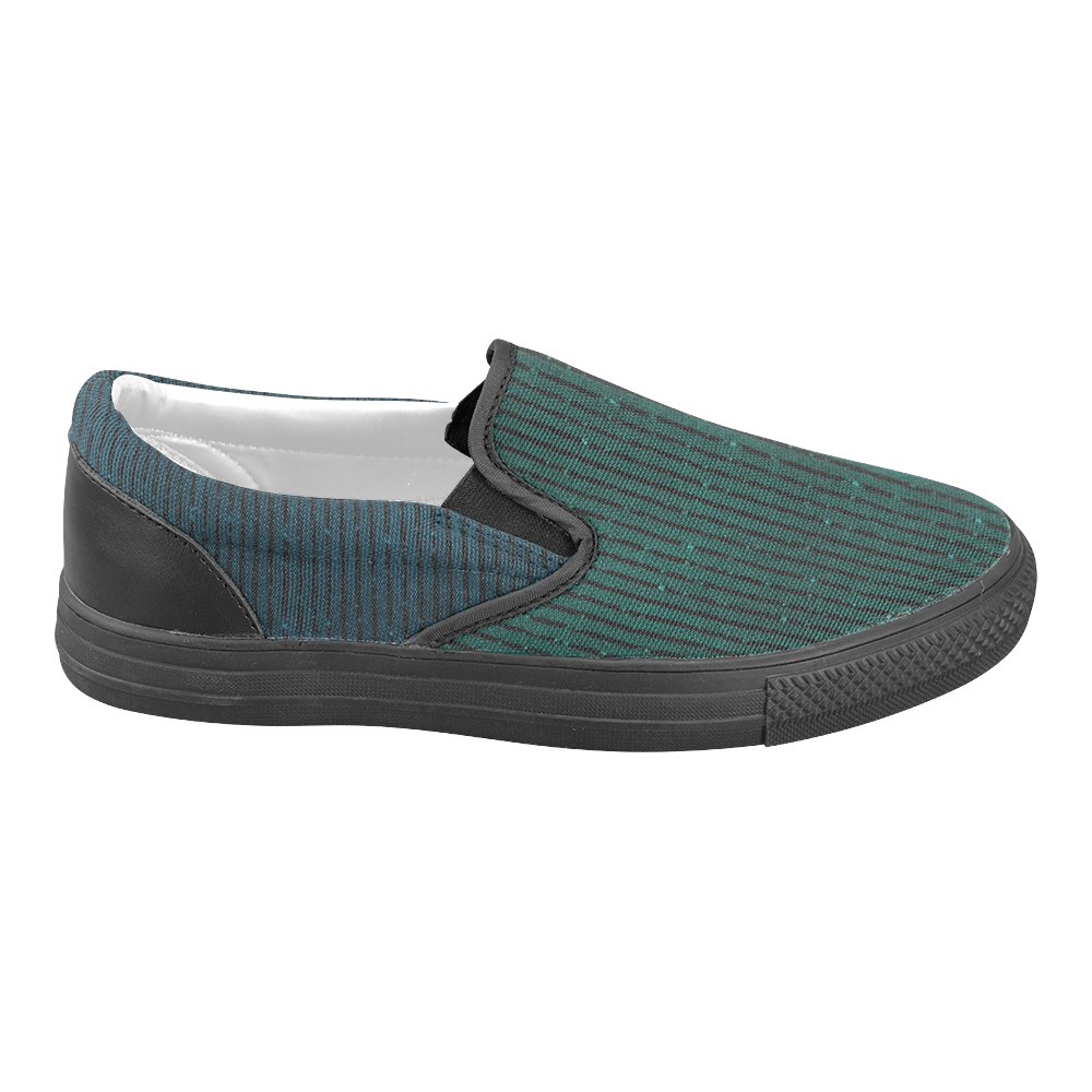 Teal and Turquoise Stripe Men's Unusual Slip-on Canvas Shoes (Model 019)