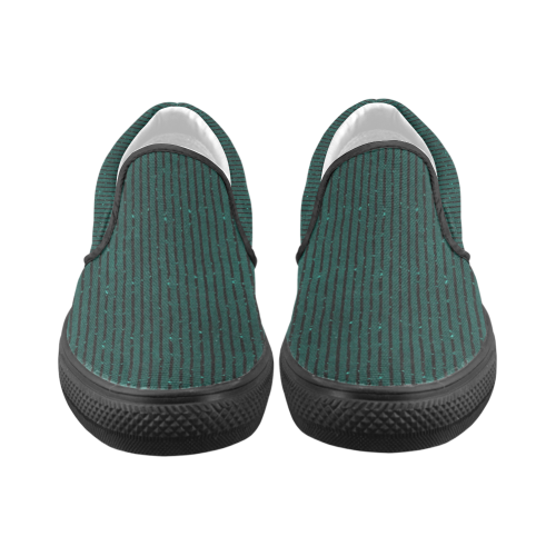 Teal Stripe Men's Unusual Slip-on Canvas Shoes (Model 019)