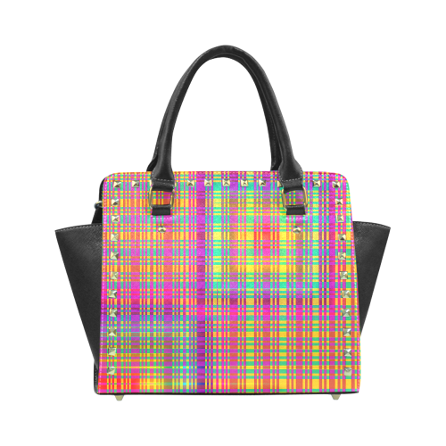 Rainbow Tartan Rivet Shoulder Handbag (Model 1645)