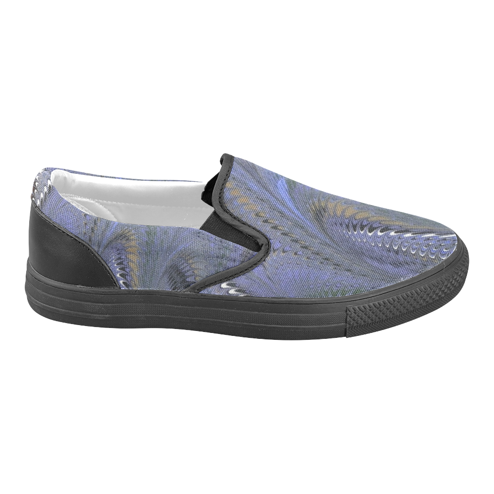 Retro Marbleized Waves Periwinkle Blue Men's Unusual Slip-on Canvas Shoes (Model 019)