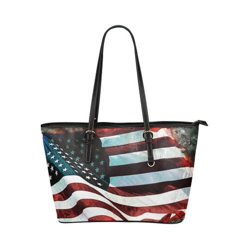 A abstract waving usa flag Leather Tote Bag/Large (Model 1651)