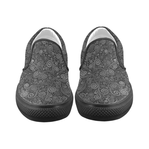 Black and White Rose Women's Unusual Slip-on Canvas Shoes (Model 019)
