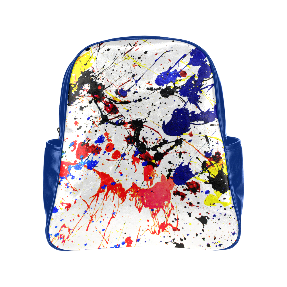 Blue & Red Paint Splatter Multi-Pockets Backpack (Model 1636)