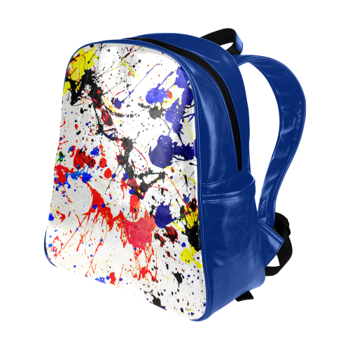 Blue & Red Paint Splatter Multi-Pockets Backpack (Model 1636)