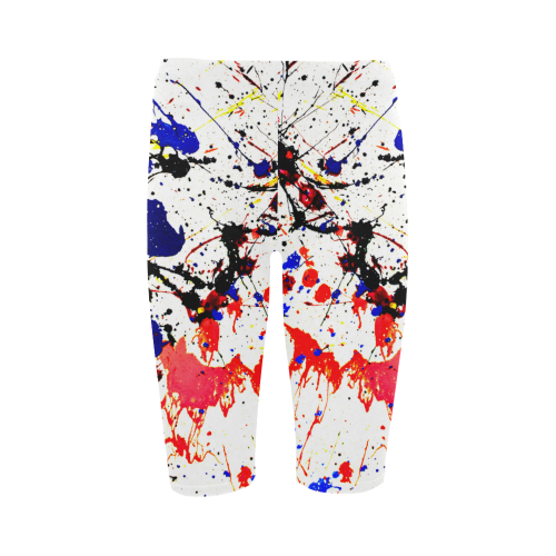 Blue & Red Paint Splatter Hestia Cropped Leggings (Model L03)