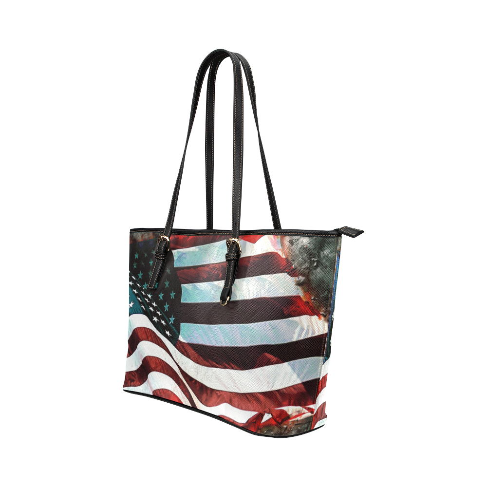 A abstract waving usa flag Leather Tote Bag/Large (Model 1651)