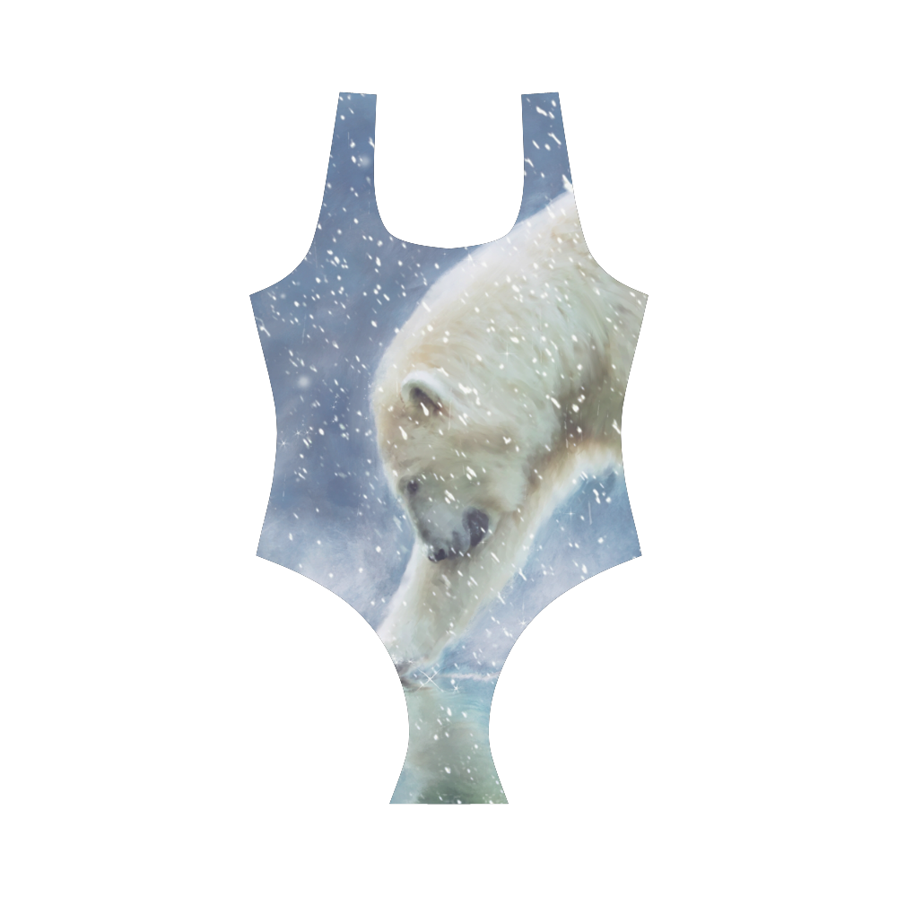 A polar bear at the water Vest One Piece Swimsuit (Model S04)