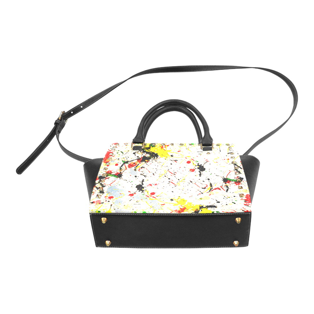 Yellow & Black Paint Splatter Rivet Shoulder Handbag (Model 1645)