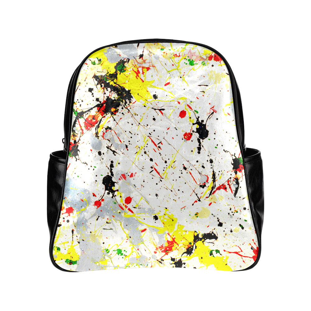 Yellow & Black Paint Splatter Multi-Pockets Backpack (Model 1636)