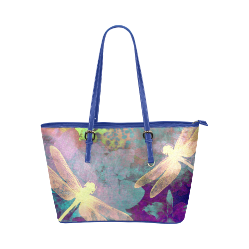 Dragonflies and Orchids Leather Tote Bag/Large (Model 1651)