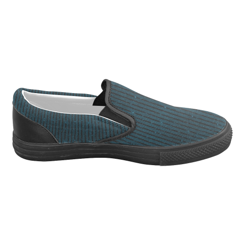 Turquoise Stripe Men's Unusual Slip-on Canvas Shoes (Model 019)