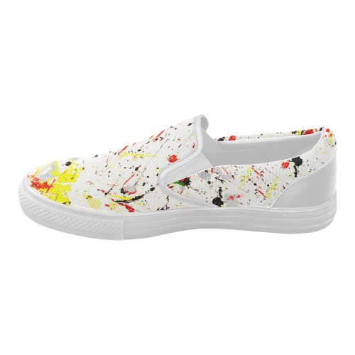 Yellow & Black Paint Splatter Women's Slip-on Canvas Shoes (Model 019)