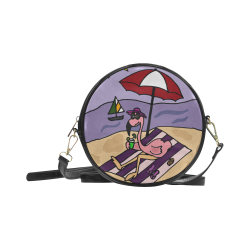 Funny Pink Flamingo Bird at the Beach Art Round Sling Bag (Model 1647)