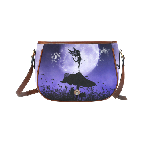 A beautiful fairy dancing on a mushroom silhouette Saddle Bag/Small (Model 1649) Full Customization