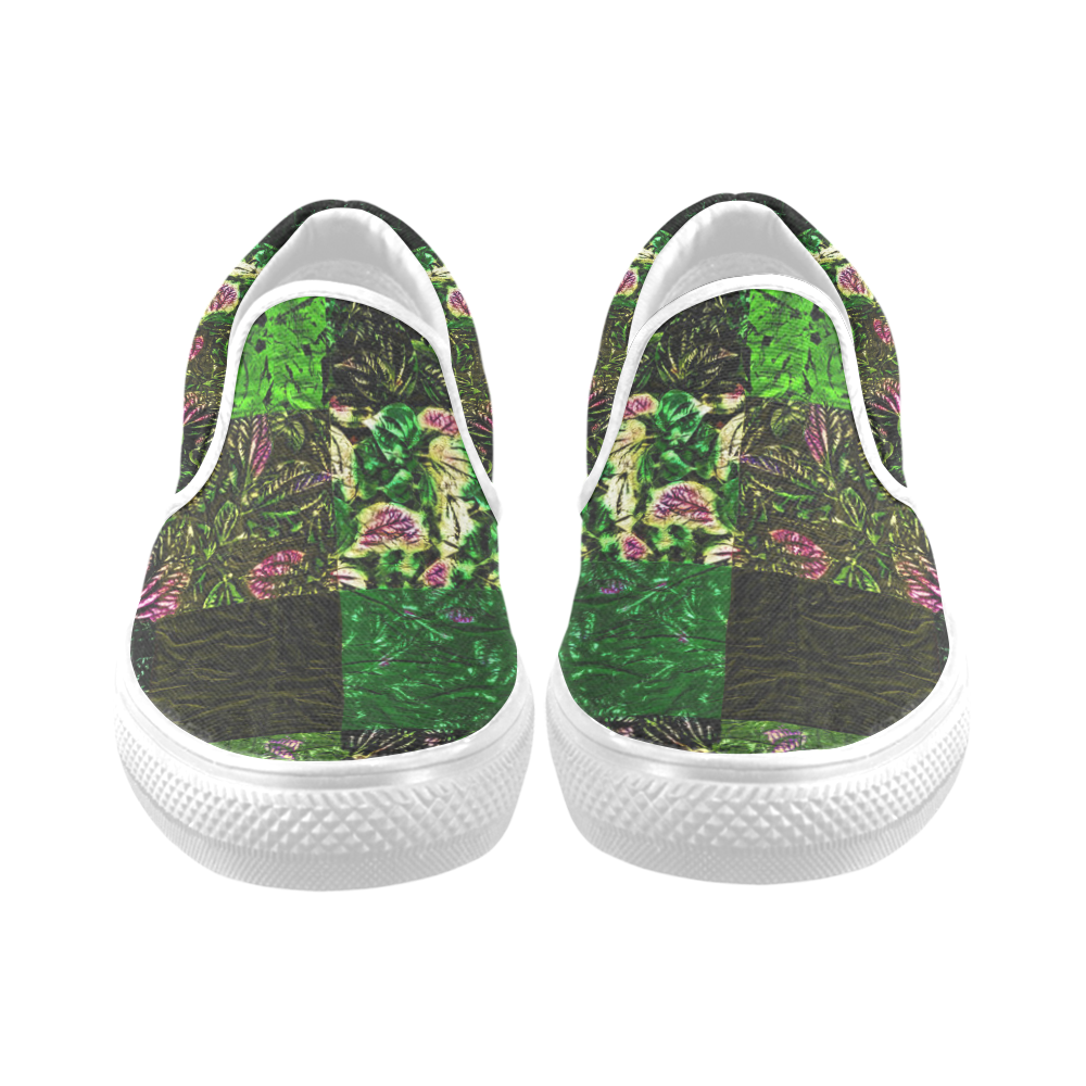 Foliage Patchwork #1 - Jera Nour Women's Unusual Slip-on Canvas Shoes (Model 019)