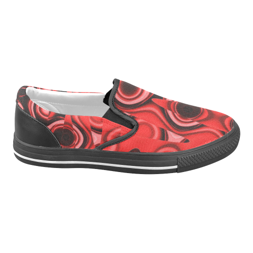 black and red abstract Men's Unusual Slip-on Canvas Shoes (Model 019)