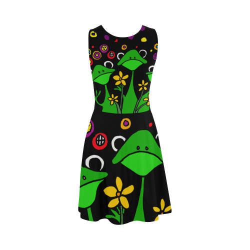 Funny Tree Frogs and Flowers Abstract Art Atalanta Sundress (Model D04)