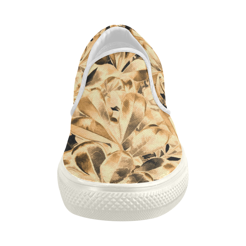 Foliage #2 Gold - Jera Nour Women's Slip-on Canvas Shoes (Model 019)