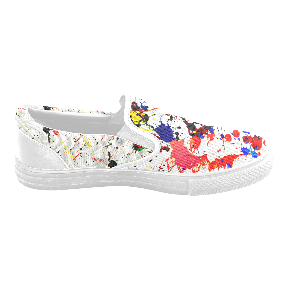 Yellow & Black Paint Splatter Women's Unusual Slip-on Canvas Shoes (Model 019)