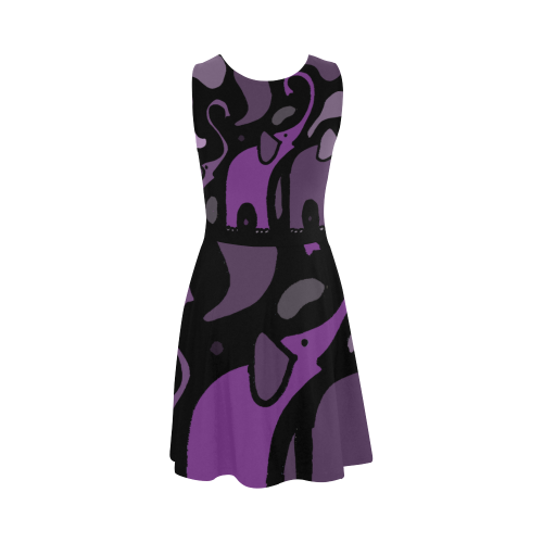 Cool Black and Purple Elephant Abstract Art Atalanta Sundress (Model D04)