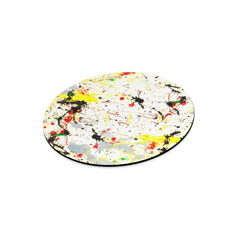 Yellow & Black Paint Splatter Round Mousepad