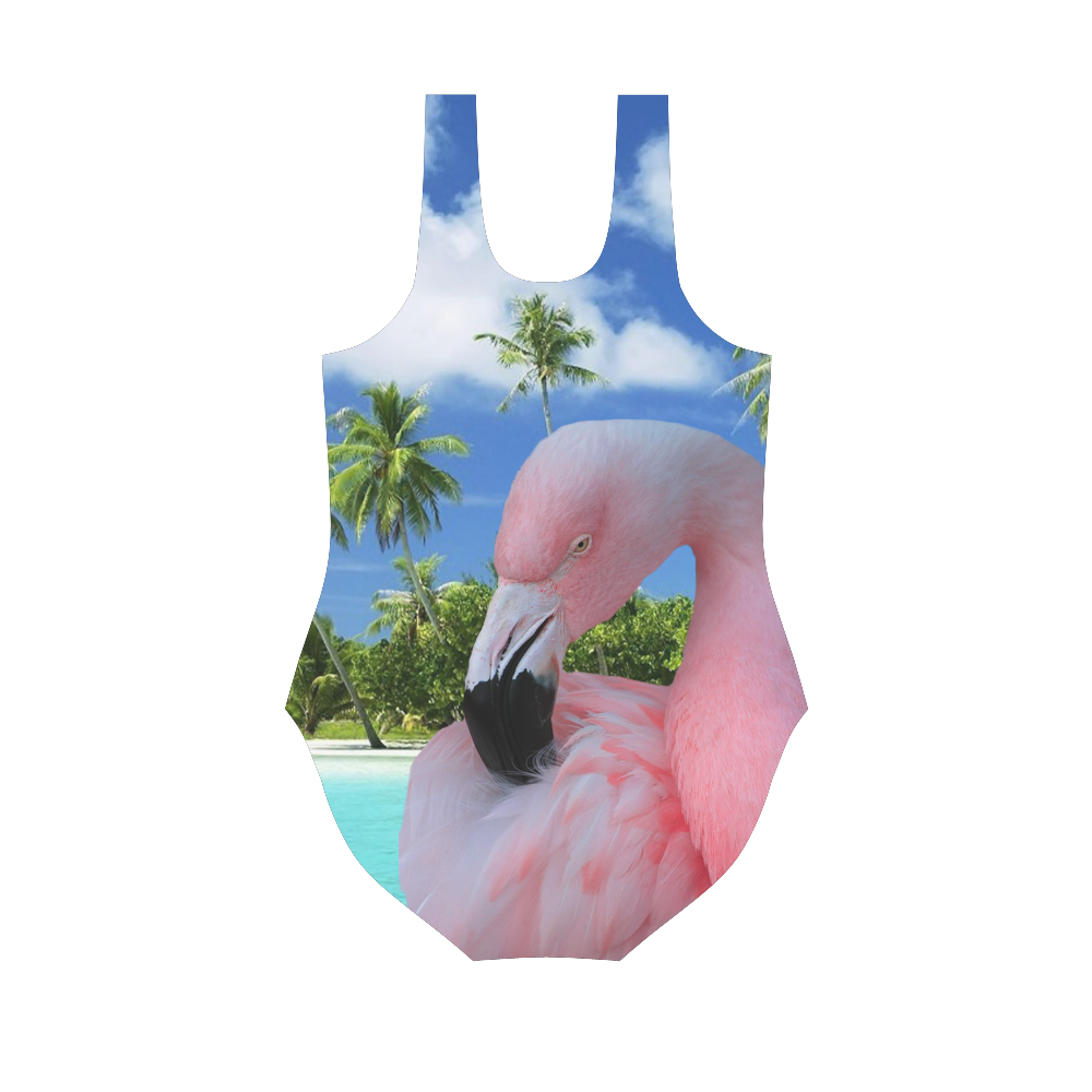 Flamingo and Beach Vest One Piece Swimsuit (Model S04)