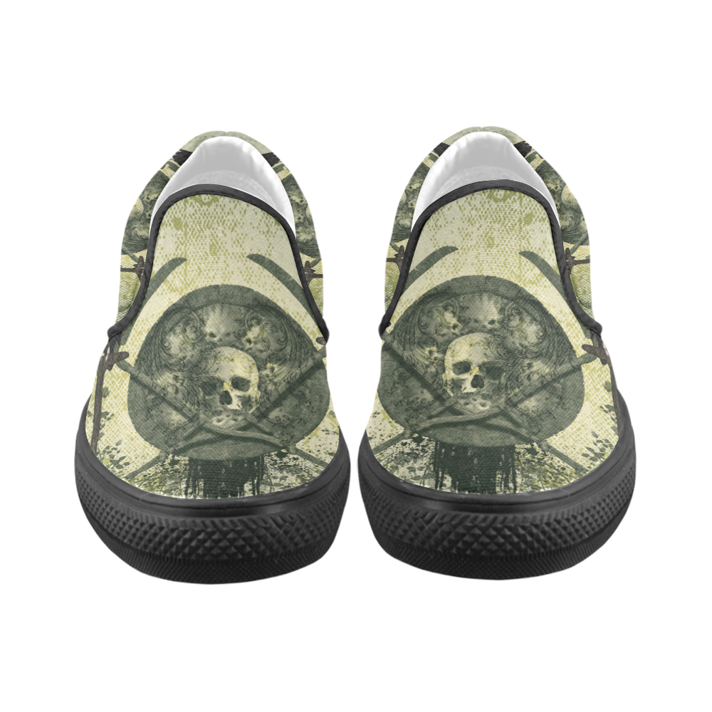 Awesome skulls Women's Unusual Slip-on Canvas Shoes (Model 019)