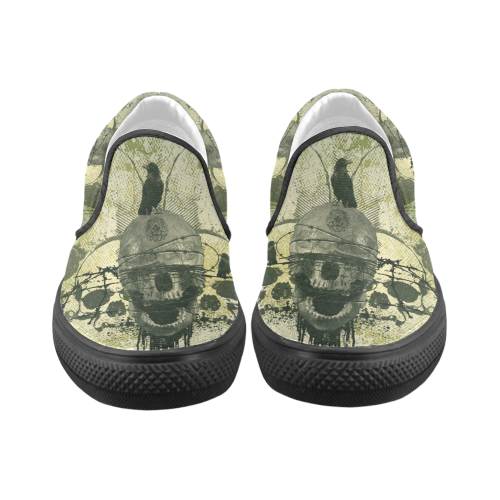 Skull with crow Women's Unusual Slip-on Canvas Shoes (Model 019)