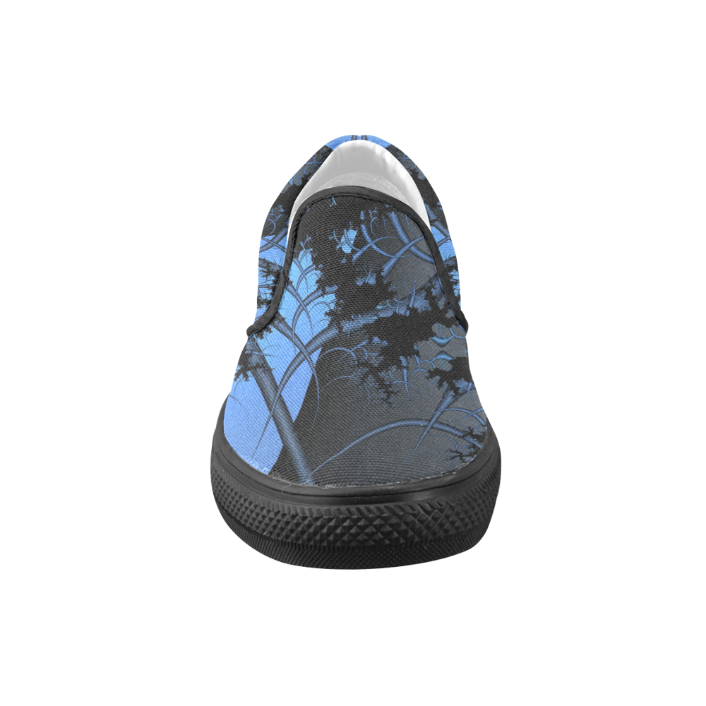 Steel Blue Men's Unusual Slip-on Canvas Shoes (Model 019)