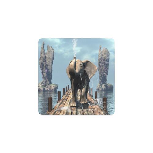 Elephant on a jetty Square Coaster