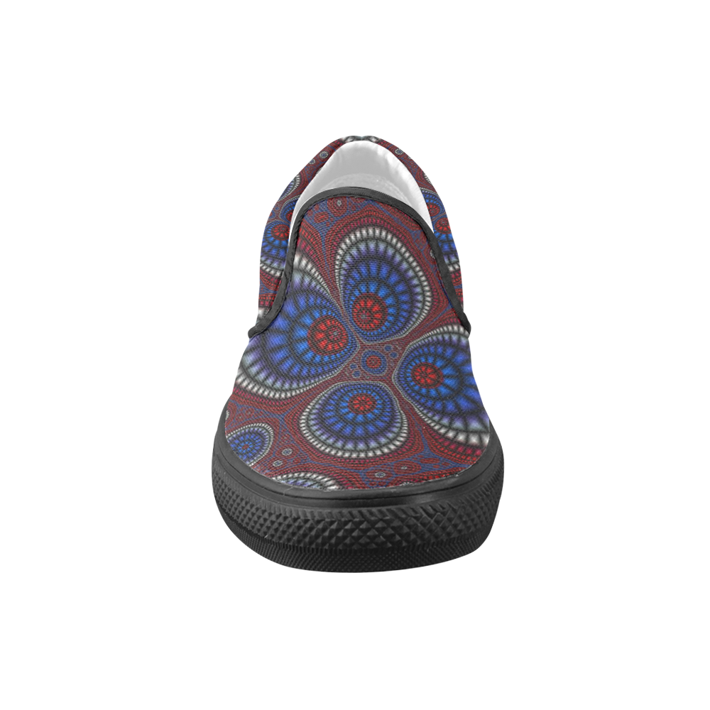 red white blue paisley fractal Men's Unusual Slip-on Canvas Shoes (Model 019)