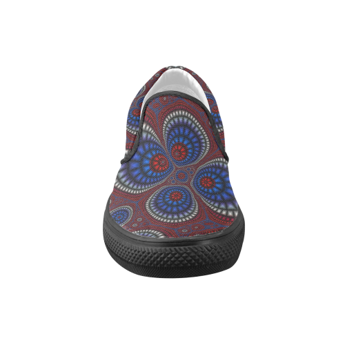 red white blue paisley fractal Men's Unusual Slip-on Canvas Shoes (Model 019)