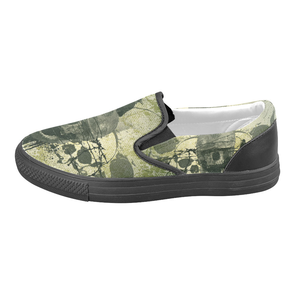 Skull with crow Women's Unusual Slip-on Canvas Shoes (Model 019)