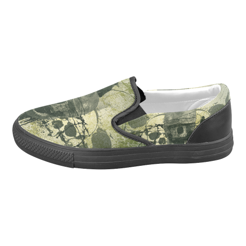 Skull with crow Women's Unusual Slip-on Canvas Shoes (Model 019)