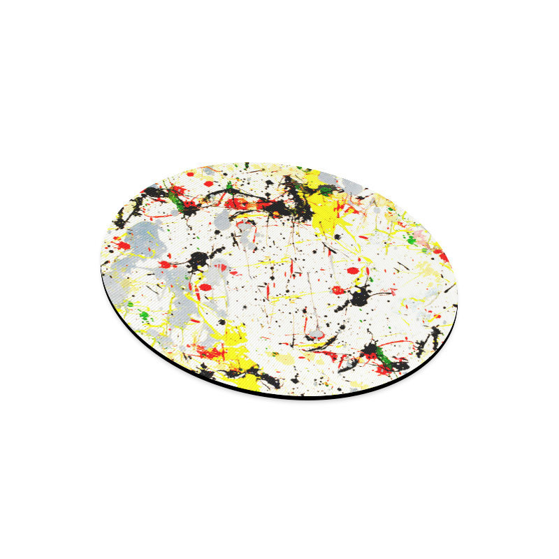Yellow & Black Paint Splatter Round Mousepad