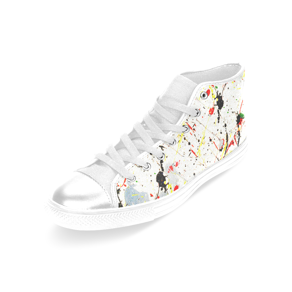 Yellow & Black Paint Splatter Women's Classic High Top Canvas Shoes (Model 017)