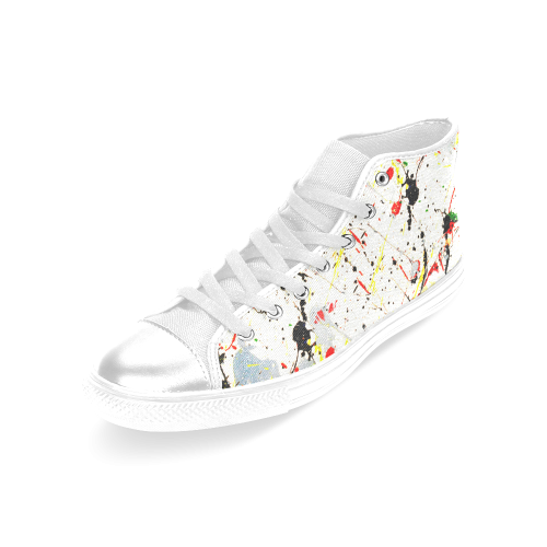 Yellow & Black Paint Splatter Women's Classic High Top Canvas Shoes (Model 017)