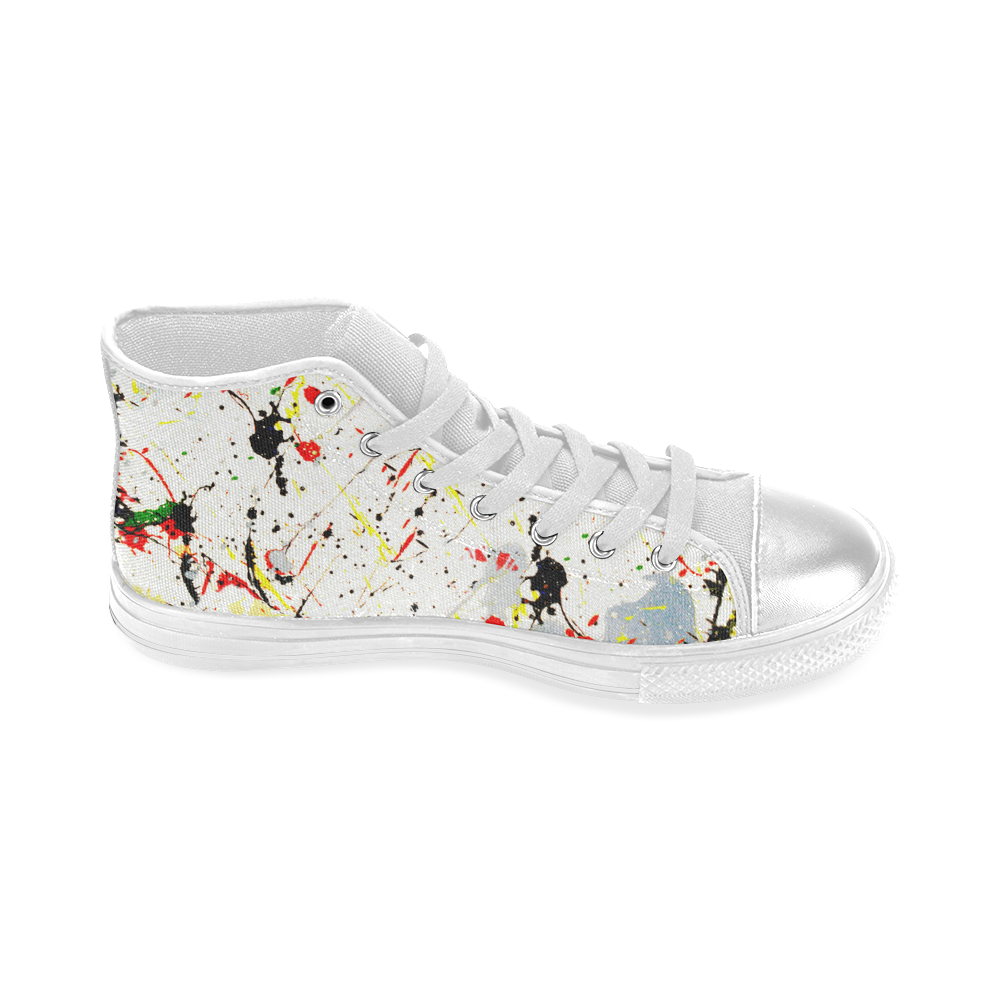 Yellow & Black Paint Splatter Women's Classic High Top Canvas Shoes (Model 017)