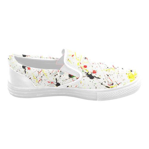 Yellow & Black Paint Splatter Women's Unusual Slip-on Canvas Shoes (Model 019)