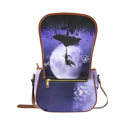 A beautiful fairy dancing on a mushroom silhouette Saddle Bag/Small (Model 1649) Full Customization