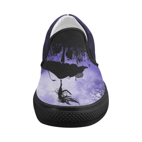 A beautiful fairy dancing on a mushroom silhouette Women's Slip-on Canvas Shoes (Model 019)