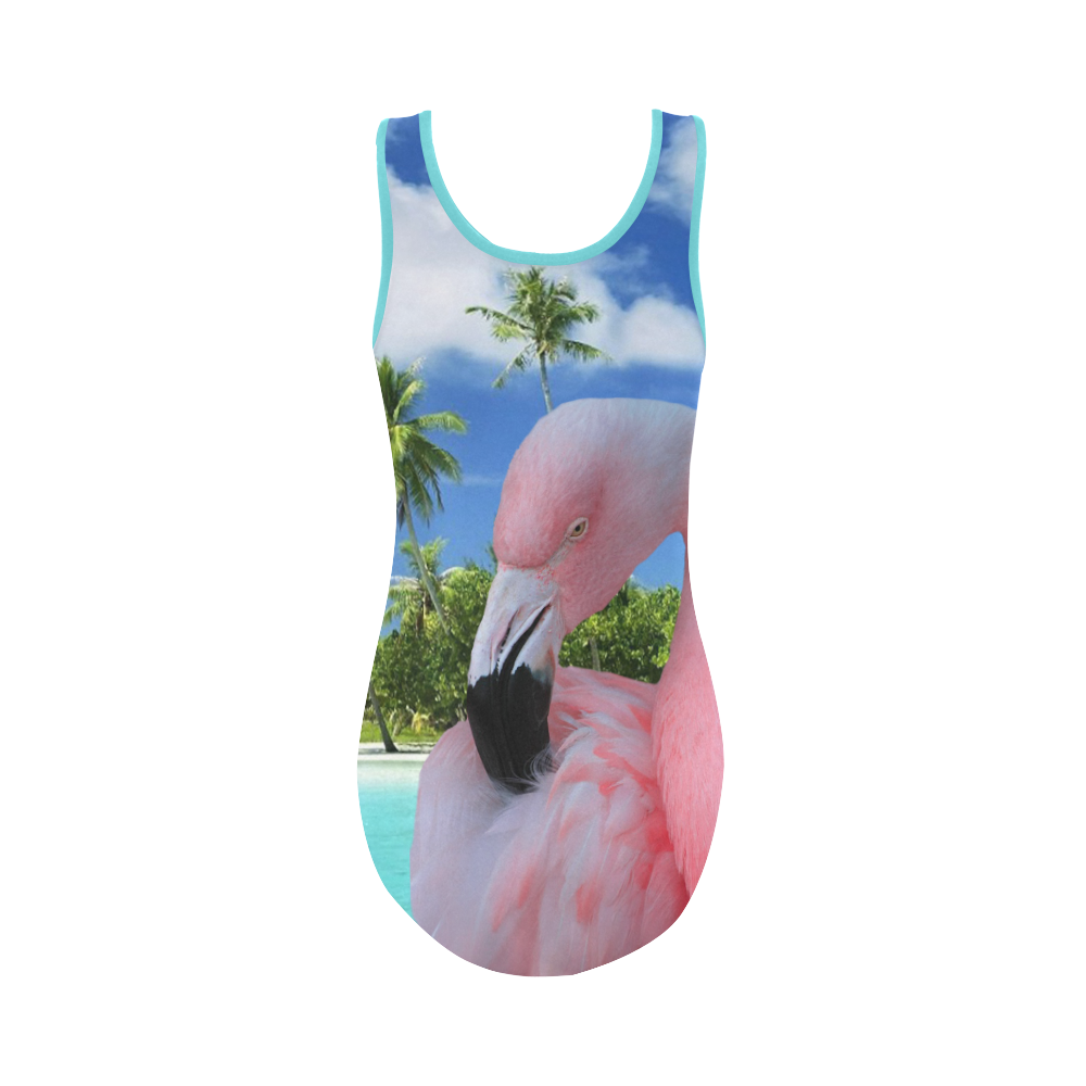 Flamingo and Beach Vest One Piece Swimsuit (Model S04)