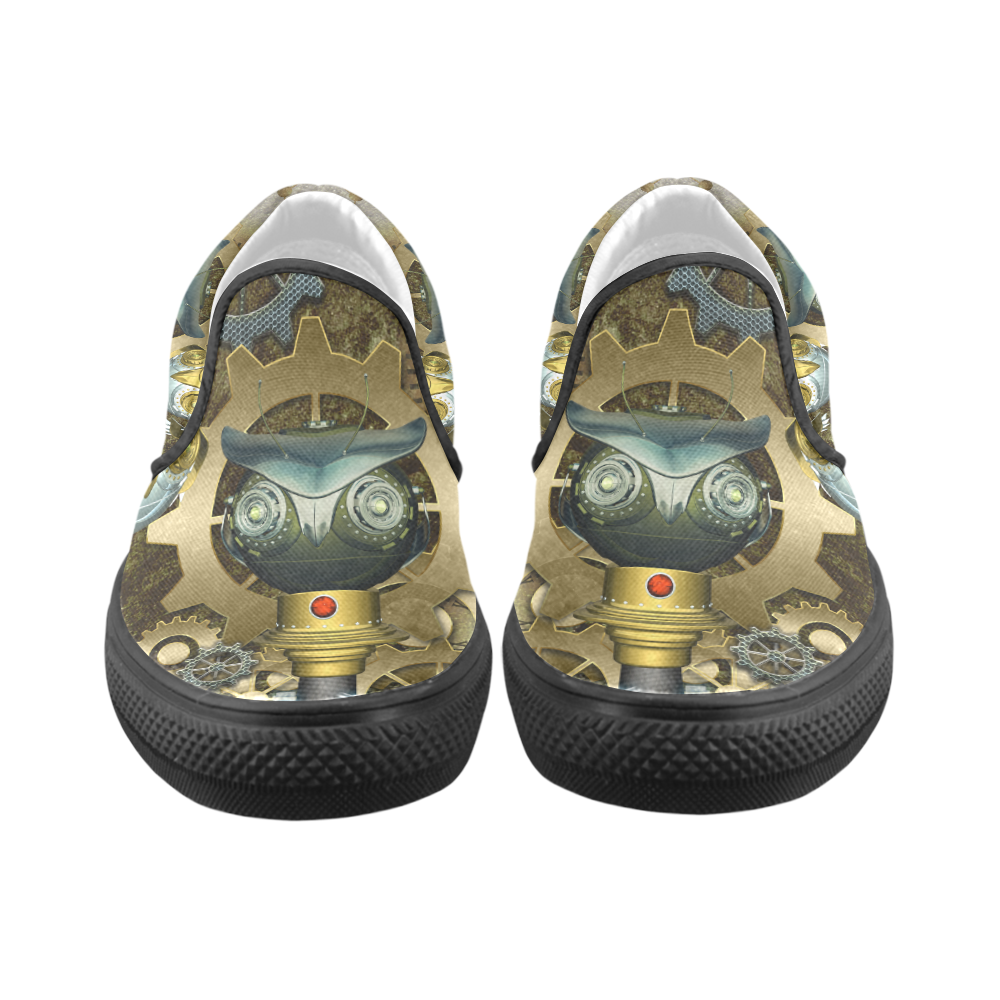 Steampunk, owl Women's Unusual Slip-on Canvas Shoes (Model 019)