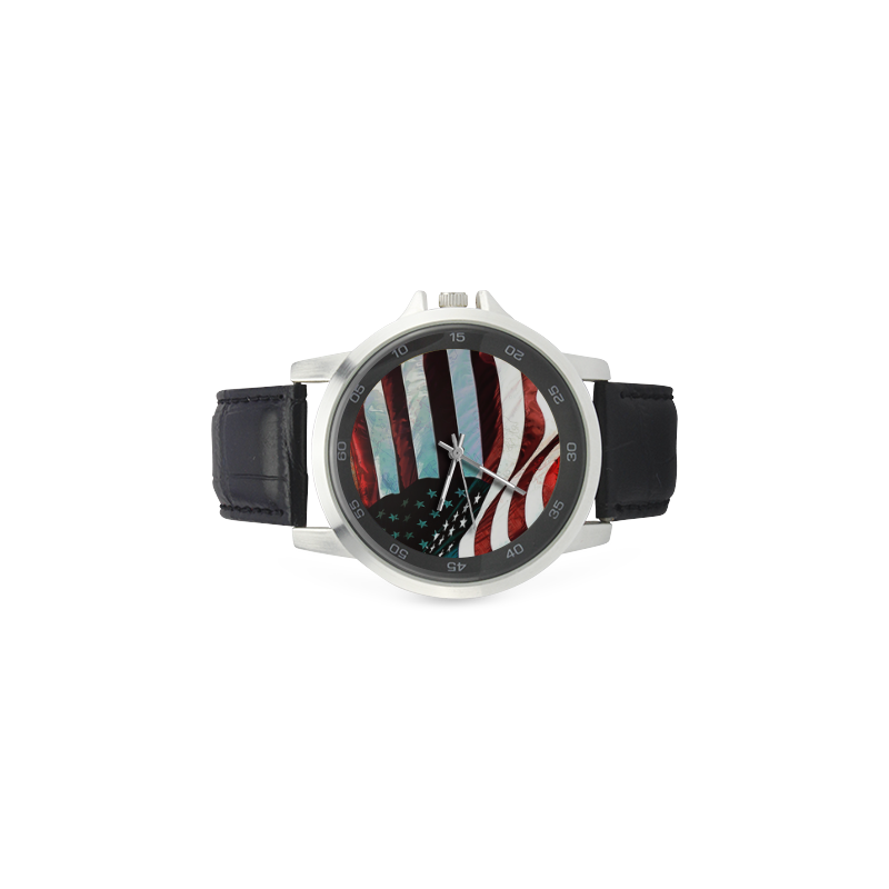 A abstract waving usa flag Unisex Stainless Steel Leather Strap Watch(Model 202)