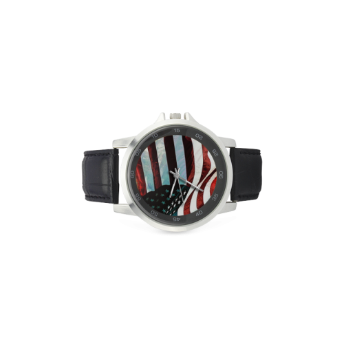 A abstract waving usa flag Unisex Stainless Steel Leather Strap Watch(Model 202)