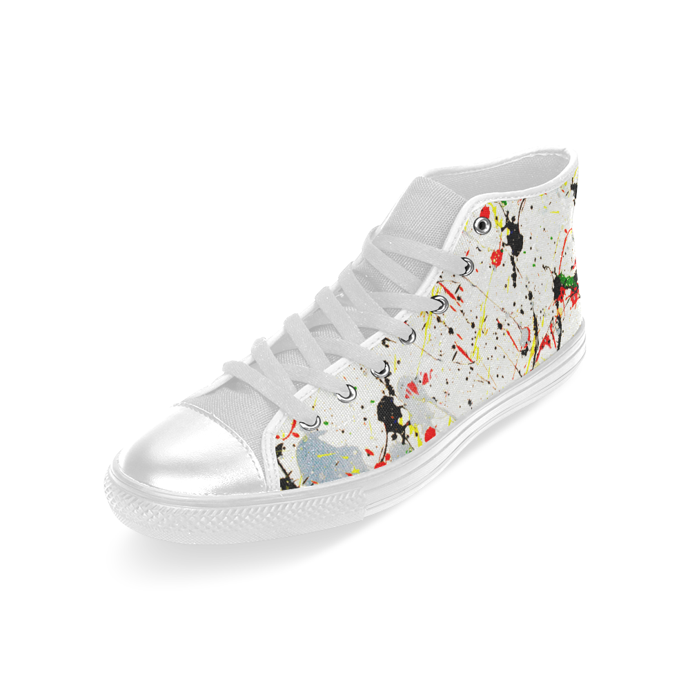 Yellow & Black Paint Splatter Men’s Classic High Top Canvas Shoes (Model 017)