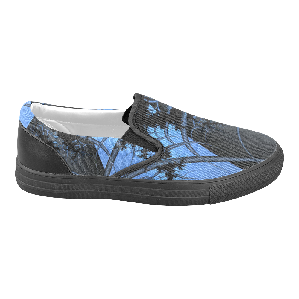 Steel Blue Men's Unusual Slip-on Canvas Shoes (Model 019)