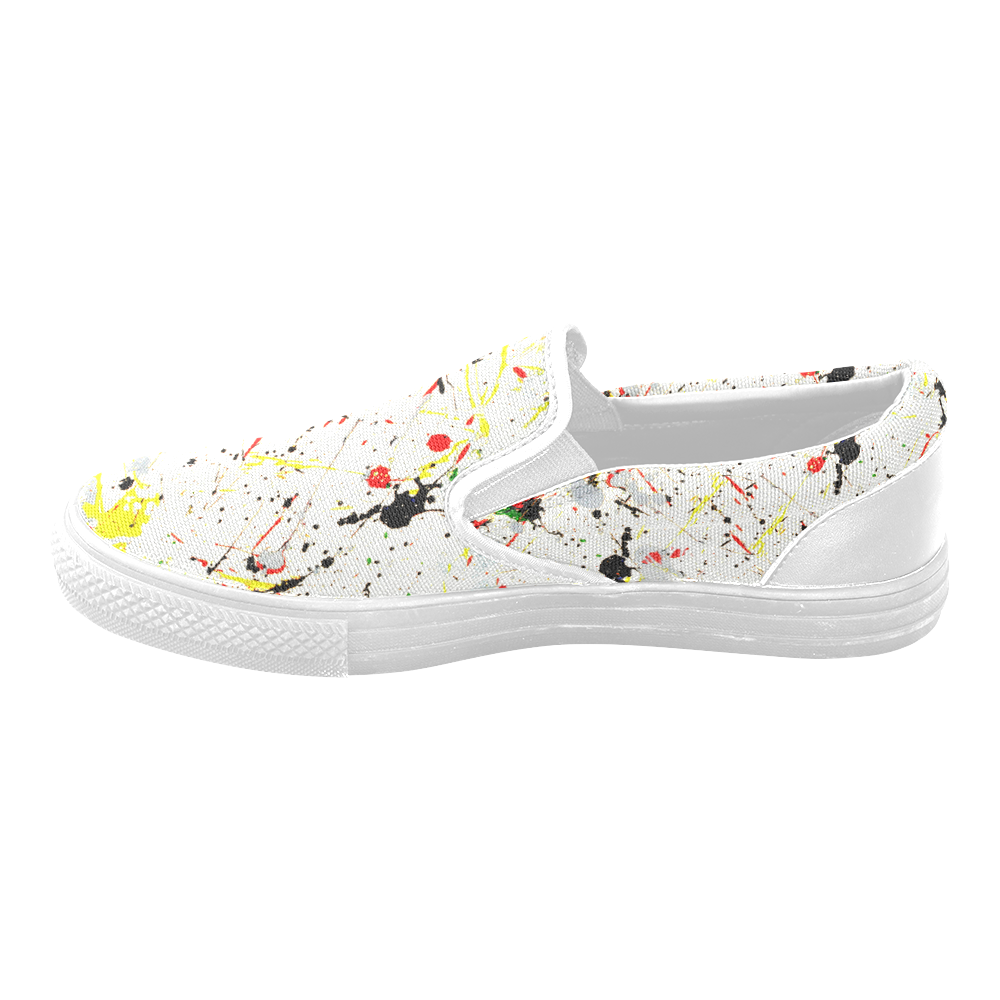 Yellow & Black Paint Splatter Men's Unusual Slip-on Canvas Shoes (Model 019)