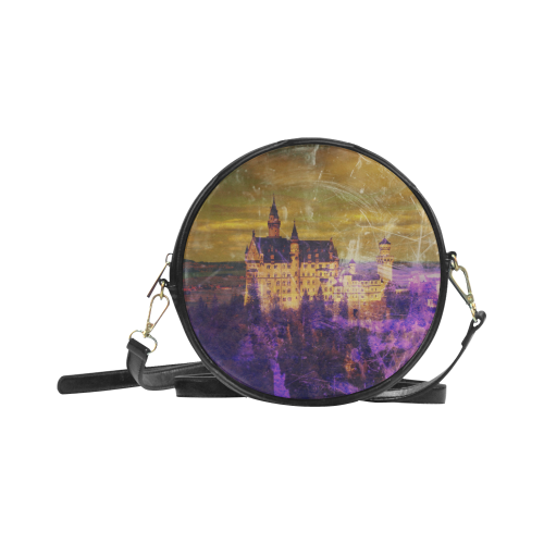 Yellow Purple Neuschwanstein Castle Round Sling Bag (Model 1647)